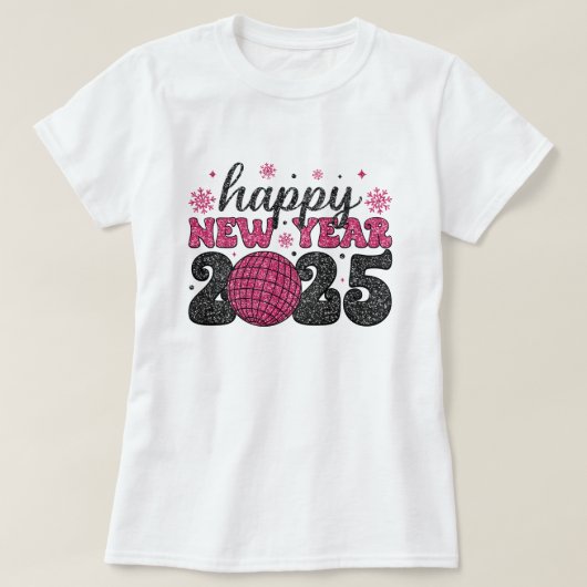 Frohes neues Jahr 2025 | Glitzer Disco Party T - S T-Shirt (Design vorne)