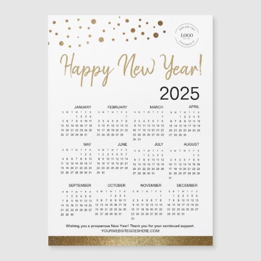 Frohes neues Jahr 2025 Kalender Ihr Logo Gold Magnetkarte (Vorderseite)