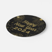 Frohes neues Jahr 2025 Party Schwarzes Gold Pappteller (Schrägansicht)