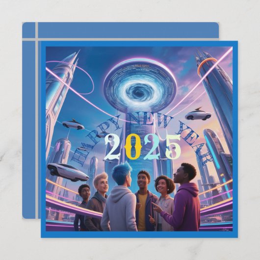 Frohes neues Jahr 2025 Pauschalurlaub Postkarte (Vorne/Hinten)