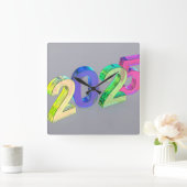Frohes neues Jahr 2025 Quadratische Wanduhr (Zuhause)