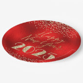 Frohes neues Jahr 2025 Red and Gold Glitzer Diamon Pappteller (Schrägansicht)