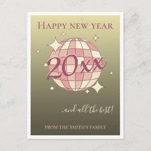 Frohes neues Jahr 2025 rosa goldene Grußkarte Postkarte