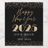Frohes neues Jahr 2025 Schwarz & Gold Individuelle Weinetikett (Einzelnes Label)
