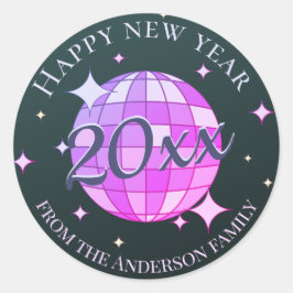 Frohes neues Jahr 2025 schwarz lila rosa Runder Aufkleber