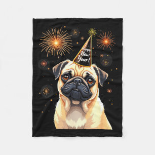 Frohes Neues Jahr 2025 Silvester Feuerwerk Hund Lu Fleecedecke