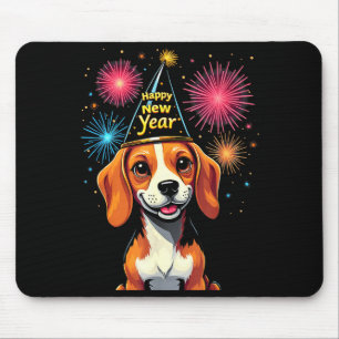 Frohes Neues Jahr 2025 Silvester Feuerwerk Hund Lu Mousepad