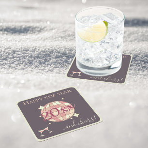 Frohes neues Jahr 2025 Silvester-Pink-Cocktailpart Rechteckiger Pappuntersetzer