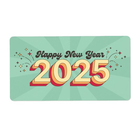 Frohes neues Jahr 2025 Sterne Cartoon Text Geschen (Vorne)