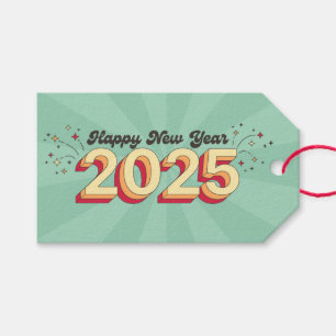 Frohes neues Jahr 2025 Sterne Cartoon Text Geschen Geschenkanhänger