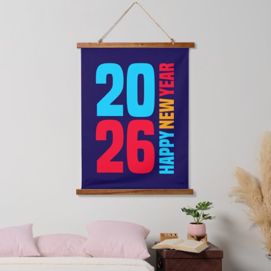 Frohes neues Jahr 2026-34568 Wandteppich Mit Holzrahmen (Schlafzimmer)