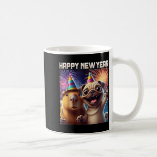 Frohes Neues Jahr 2026 Capybara Pug Party Kunst  Kaffeetasse