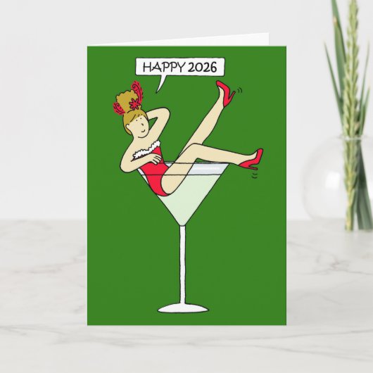 Frohes neues Jahr 2026 Cartoon Lady Card Karte (Vorderseite)