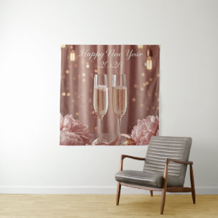 Frohes neues Jahr 2026 Champagner Glanz Banner Wandteppich