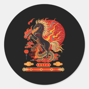 Frohes Neues Jahr 2026 Chinesisches Neujahr Pferd  Runder Aufkleber