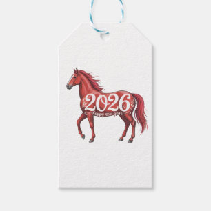 Frohes Neues Jahr 2026 - Chinesisches Rotes Pferd Geschenkanhänger