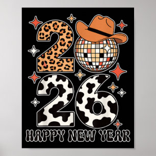 Frohes Neues Jahr 2026 Cowgirl Disco Ball Western  Poster