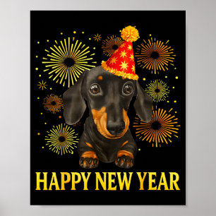 Frohes Neues Jahr 2026 Dachshund Feuerwerk Neujahr Poster