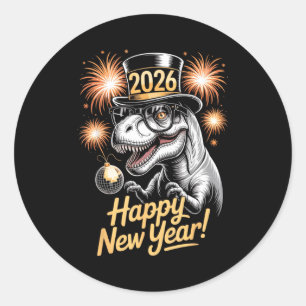 Frohes Neues Jahr 2026 Dinosaurier Lustiges T-Rex  Runder Aufkleber