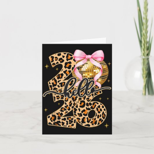 Frohes Neues Jahr 2026 Disco Ball Bow Silvester  Karte (Vorderseite)