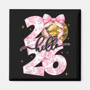 Frohes Neues Jahr 2026 Disco Ball Bow Silvester Magnet
