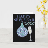 Frohes Neues Jahr 2026 Disco Ball Feier Karte (Gelbe Blume)