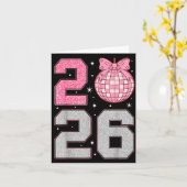 Frohes Neues Jahr 2026 Disco Ball Nk Coquette Bow Karte (Gelbe Blume)