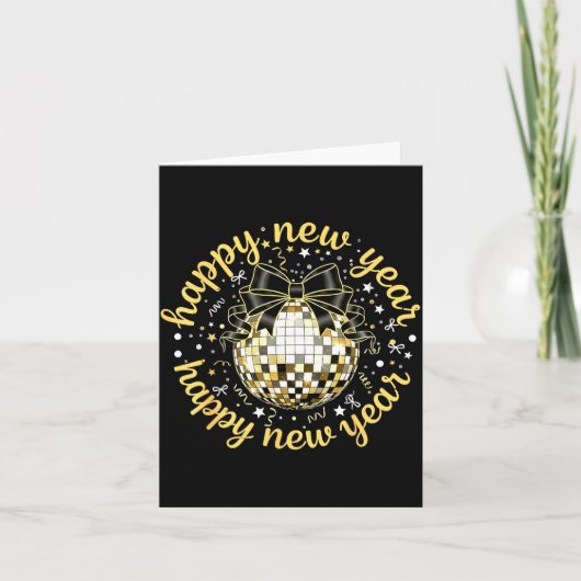 Frohes neues Jahr 2026 Disco-Kugel Gold-Bogen Coqu Karte (Vorderseite)