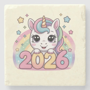 Frohes Neues Jahr 2026 Einhorn Liebhaber Magische Steinuntersetzer