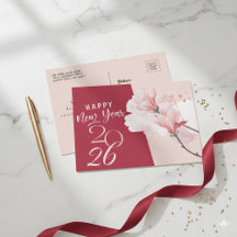 Frohes neues Jahr 2026 Elegante Floral-Folie-Postk