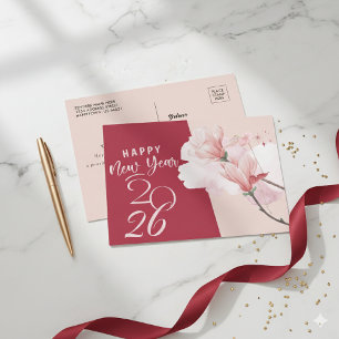 Frohes neues Jahr 2026 Elegante Floral-Folie-Postk Folien Feiertagspostkarte