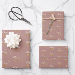 Frohes Neues Jahr 2026 Elegantes Geschenkpapier Set