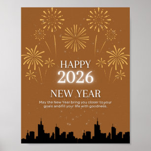 Frohes neues Jahr 2026 – Elegantes goldbraunes Pos Poster