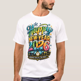 Frohes Neues Jahr 2026 Farbige Retro-Feier Des T-Shirt