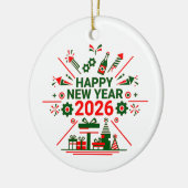 Frohes neues Jahr 2026 - Feier Keramik Ornament (Links)