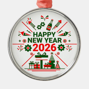 Frohes neues Jahr 2026 - Feier Ornament Aus Metall