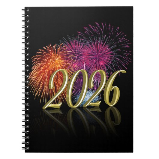 Frohes neues Jahr 2026 Feuerwerk Gold Notizblock (Vorderseite)