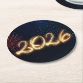 Frohes Neues Jahr 2026 Funkelnde Feuerwerke Runder Pappuntersetzer (Angewinkelt)
