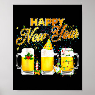 Frohes Neues Jahr 2026 Gläser mit Bier Feuerwerk N Poster