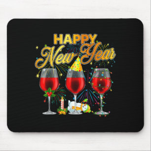 Frohes Neues Jahr 2026 Gläser mit Wein Feuerwerk N Mousepad