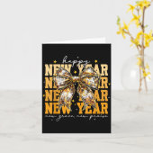 Frohes Neues Jahr 2026 Gold Coquette Bogen Disco K Karte (Gelbe Blume)