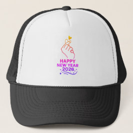 Frohes neues Jahr 2026 Gold Hand Herz Trucker Hut Truckerkappe