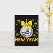 Frohes neues Jahr 2026 Golden Disco Ball Bow Neuja Karte (Gelbe Blume)