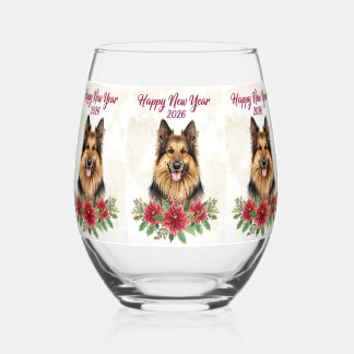 Frohes Neues Jahr 2026 Hund Champagner Glas
