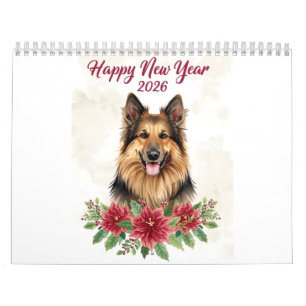 Frohes Neues Jahr 2026 Hunde Kunst Kalender