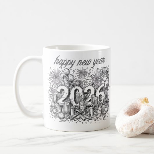 Frohes neues Jahr 2026 Kaffeetasse (Mit Donut)