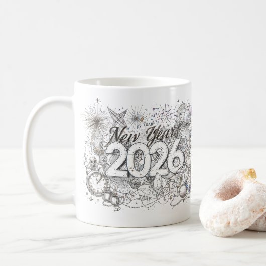 Frohes neues Jahr 2026 Kaffeetasse (Mit Donut)