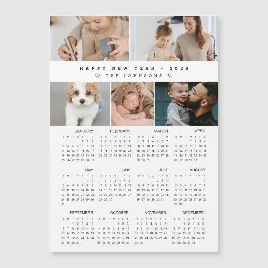 Frohes Neues Jahr 2026 Kalender FotoCollage Magnetkarte (Vorderseite)