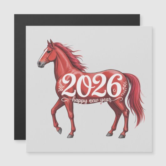 Frohes Neues Jahr 2026 Karte Rotes Pferd Illustrat (Vorne/Hinten)
