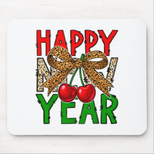 Frohes Neues Jahr 2026 Kirschen & Leopard Coqu Mousepad
